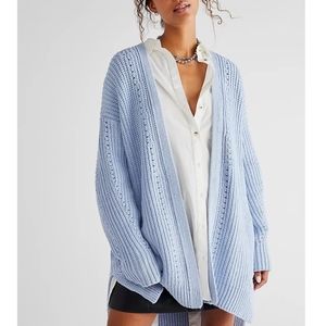 FREE PEOPLE Blue Nightingale Chunky Knit Oversized Open Front Cardigan Sweater M